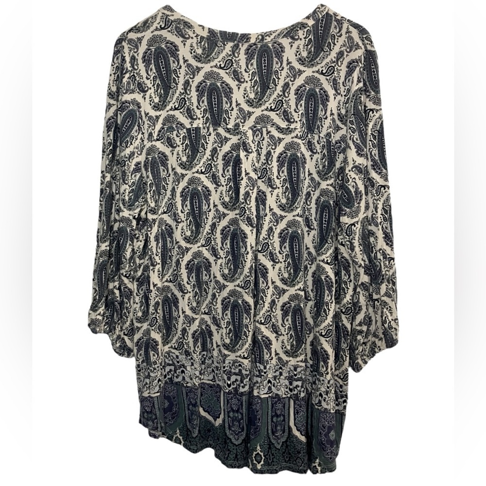 Rose & Olive Boho Paisley 1/4 Button Blouse Long Sleeve Artsy Eclectic Blue 2X - Picture 7 of 7